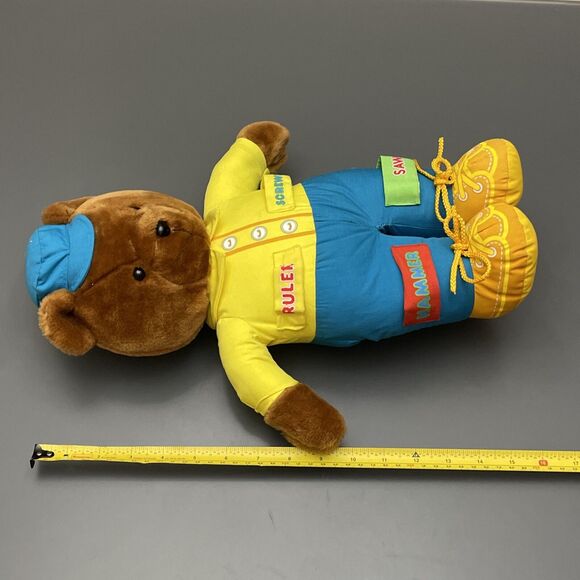 VNTG 1985 American Greetings Amtoy Carpenter Wood work Plush Bear 16” NO TOOLS!! - Picture 7 of 8
